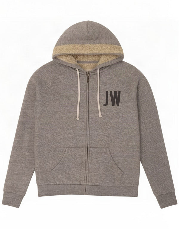 Jack Wills Womens Sherpa Graphic Zip Hoodie Sweater UK 14 Large Grey Cotton