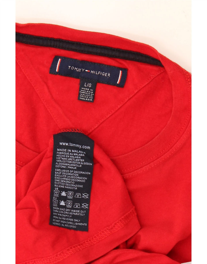 TOMMY HILFIGER Mens Graphic T-Shirt Top Large Red Cotton Vintage Tommy Hilfiger and Second-Hand Tommy Hilfiger from Messina Hembry 