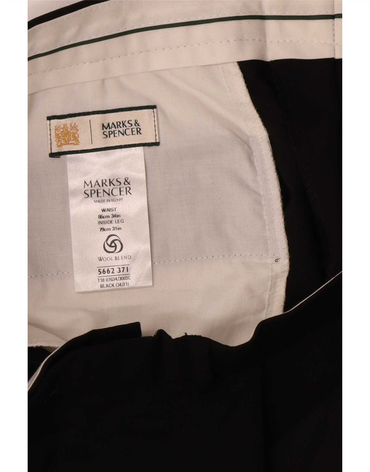 Marks & Spencer Mens Straight Suit Trousers W34 L31 Black Polyester