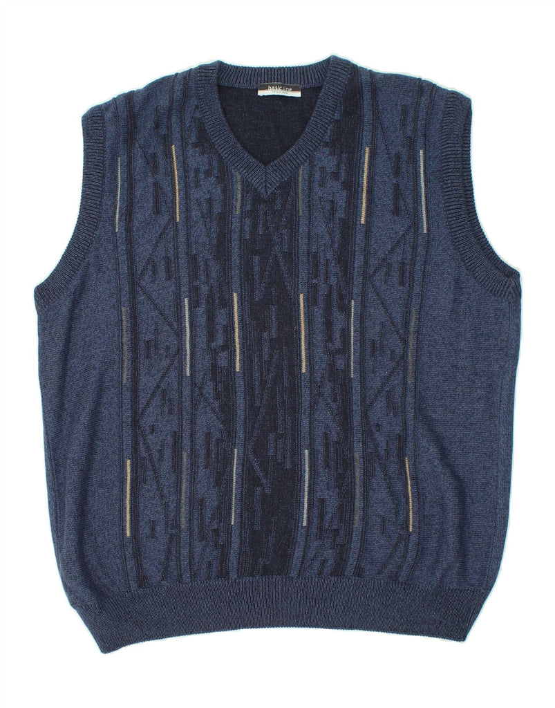 BASICLINE Mens Vest Tank Top XL Blue Striped Cotton Vintage Basicline and Second-Hand Basicline from Messina Hembry 