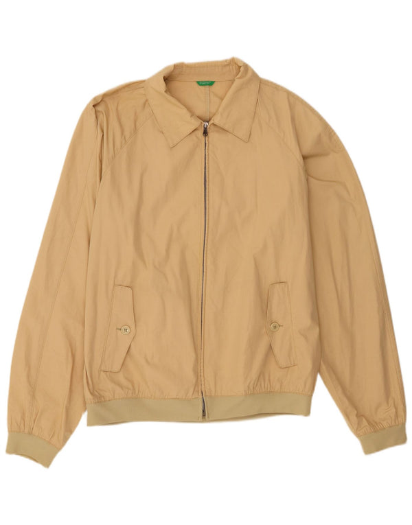 Benetton Mens Bomber Jacket UK 42 XL Beige Cotton