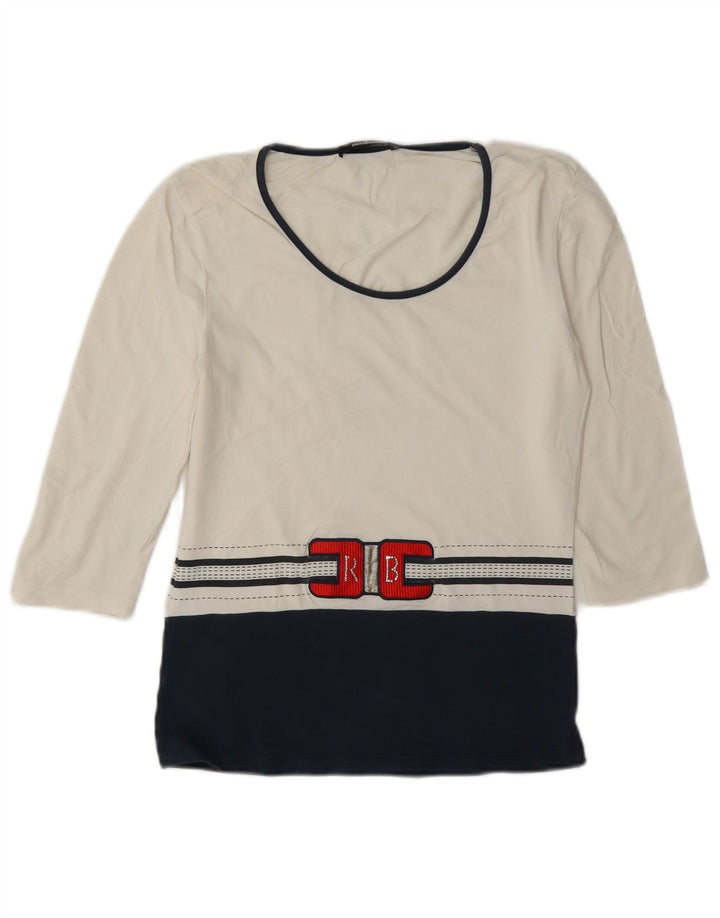 Roccobarocco Womens Graphic Top 3/4 Sleeve IT 42 Medium White Colourblock