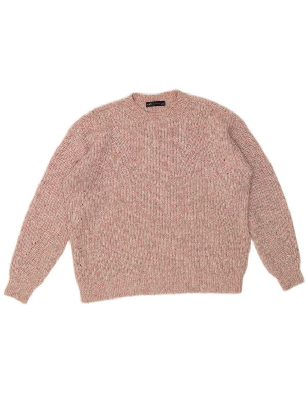 Marks & Spencer Womens Crew Neck Jumper Sweater UK 14 Medium Pink Flecked