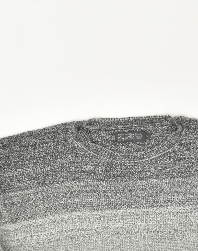 JACK & JONES Mens Crew Neck Jumper Sweater 2XL Grey Striped Cotton | Vintage Jack & Jones | Thrift | Second-Hand Jack & Jones | Used Clothing | Messina Hembry 