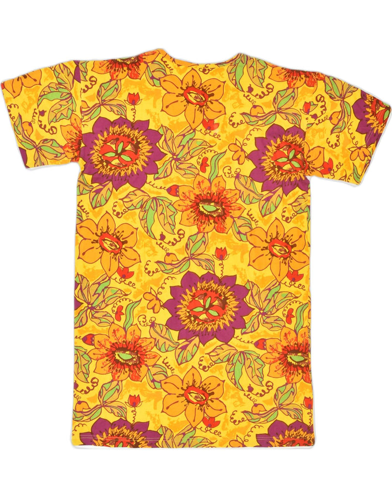 VINTAGE Womens Graphic T-Shirt Top UK 14 Medium Yellow Floral Cotton | Vintage | Thrift | Second-Hand | Used Clothing | Messina Hembry 