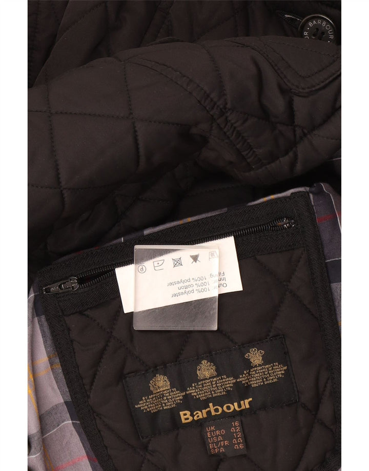 Barbour Womens Double Breasted Quilted Jacket UK 16 Large Grey Polyester