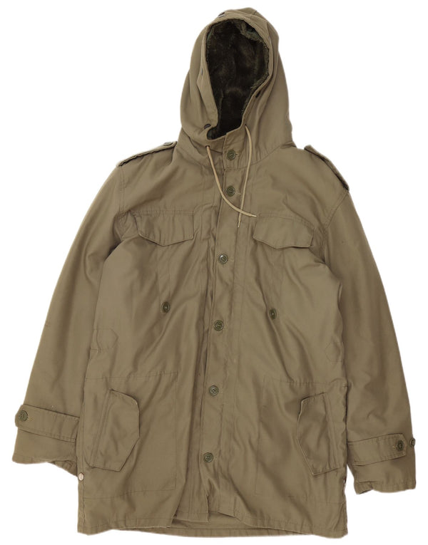 Vintage Mens Military Hooded Sherpa Parka Jacket UK 38 Medium Khaki