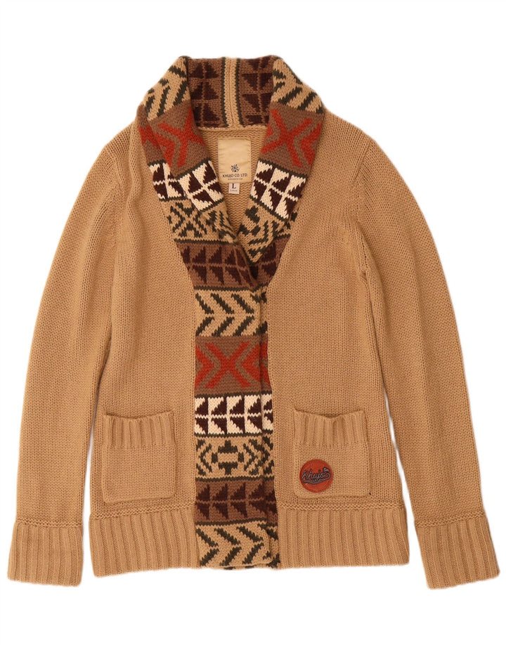 KHUJO Womens Cardigan Sweater UK 16 Large Beige Geometric Acrylic