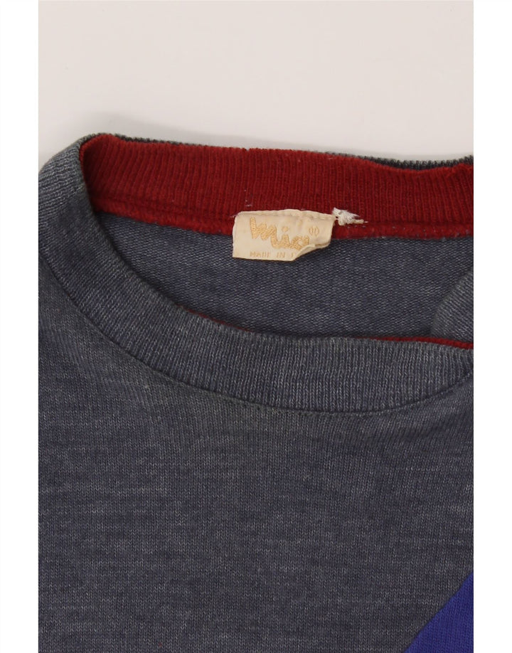 VINTAGE Womens Crew Neck Jumper Sweater UK 14 Medium Grey Colourblock Wool Vintage Vintage and Second-Hand Vintage from Messina Hembry 