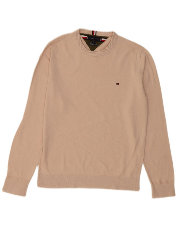 Tommy Hilfiger Mens Crew Neck Jumper Sweater Small Beige Cotton