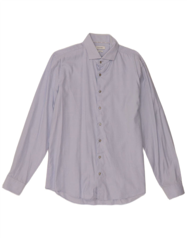 Calvin Klein Mens Fitted Shirt Size 42 16 1/2 Large Blue Cotton