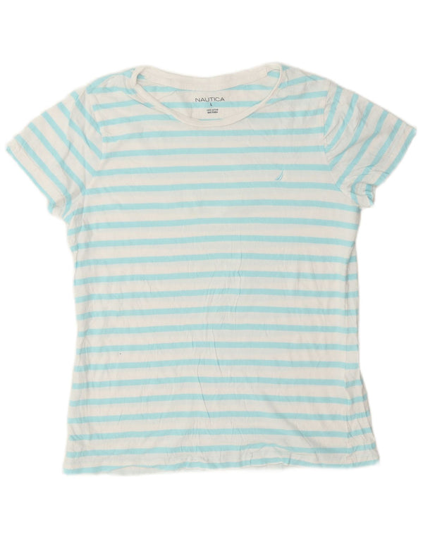 Nautica Womens T-Shirt Top UK 16 Large White Striped Cotton