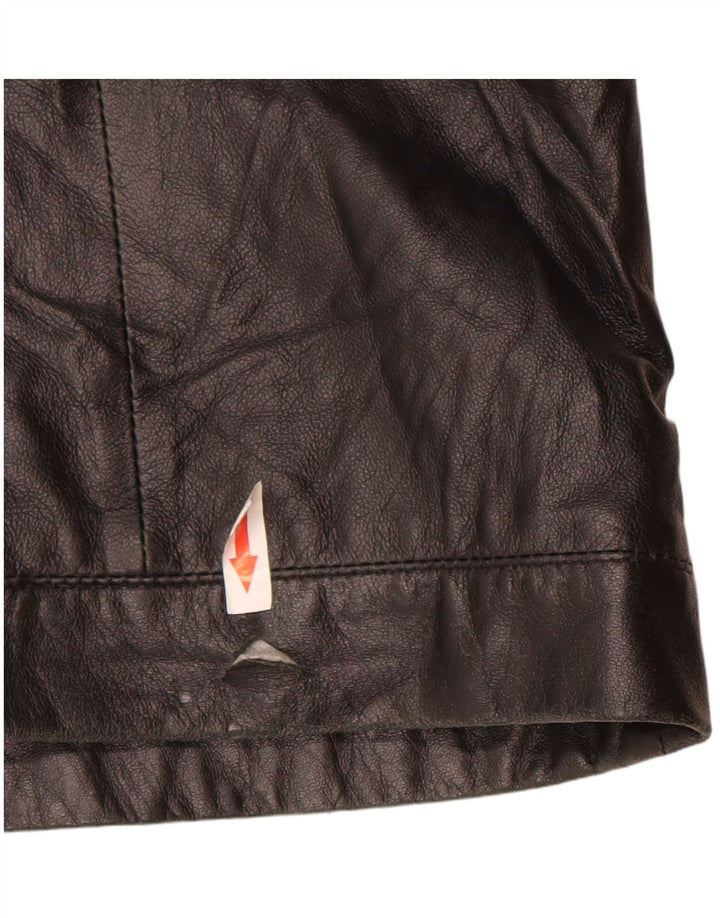 Vintage Womens Hooded Leather Jacket IT 46 Large Black Leather