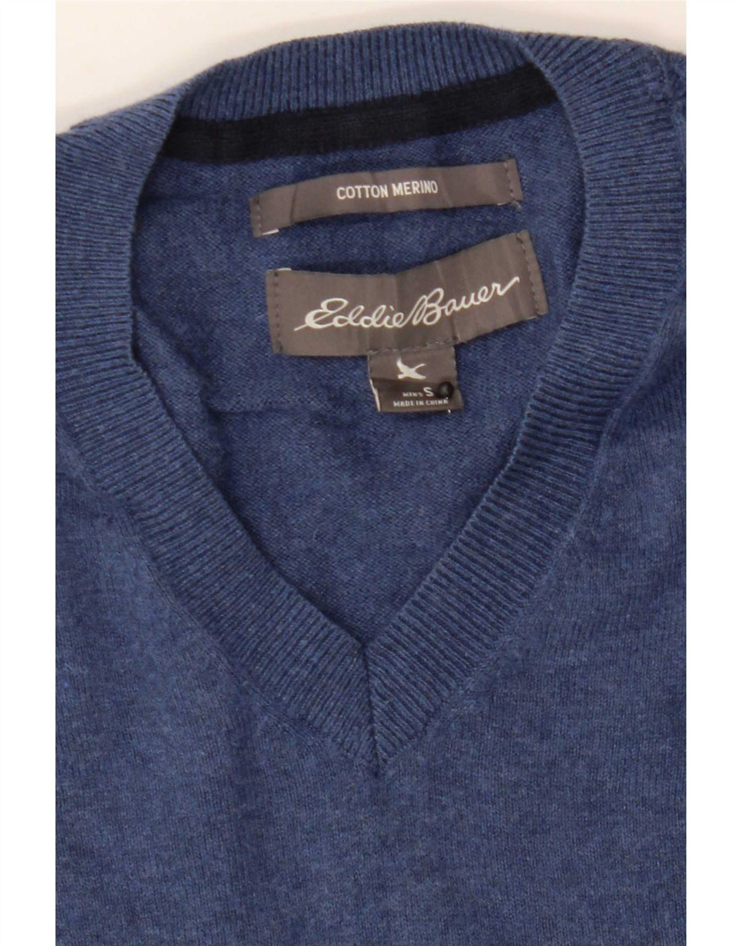 Eddie Bauer Mens V-Neck Jumper Sweater Small Blue Cotton