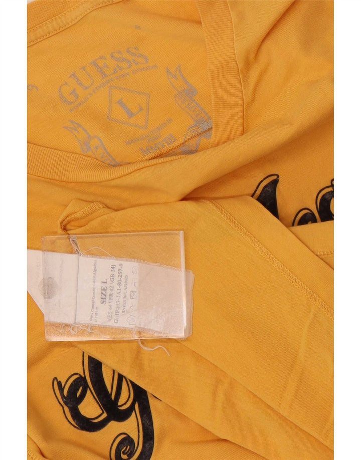 Guess Mens Graphic Top Long Sleeve Large Yellow Cotton