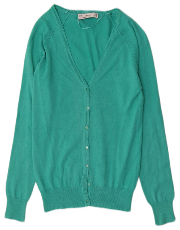 Zara Womens Cardigan Sweater UK 10 Small Turquoise Cotton