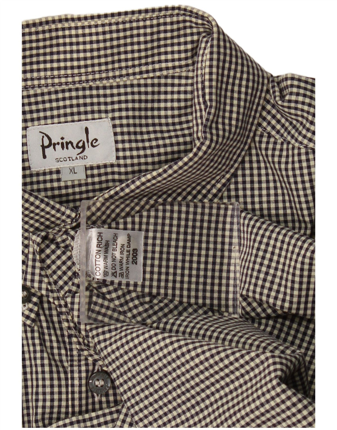 PRINGLE Mens Short Sleeve Shirt XL Black Gingham Cotton