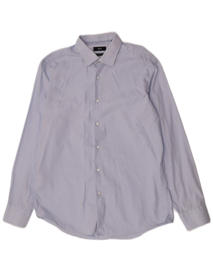 Hugo Boss Mens Regular Fit Shirt Size 42 16 1/2 Large Blue Cotton