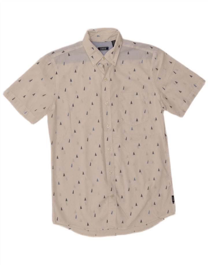 IZOD Mens Abstract Pattern Short Sleeve Shirt Small White Cotton