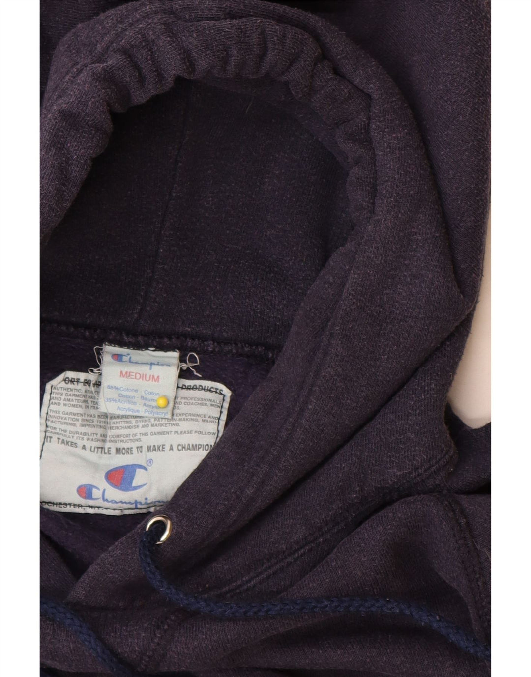 Champion Mens Graphic Hoodie Jumper Medium Navy Blue Cotton