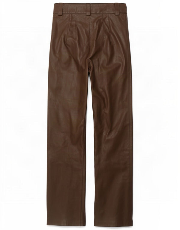 Zara Womens Straight Faux Leather Trousers XS W24 L32 Brown Polyethylene