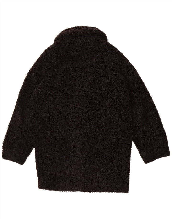 Zara Womens Fleece Oversized Overcoat UK 6 XS Black Polyester