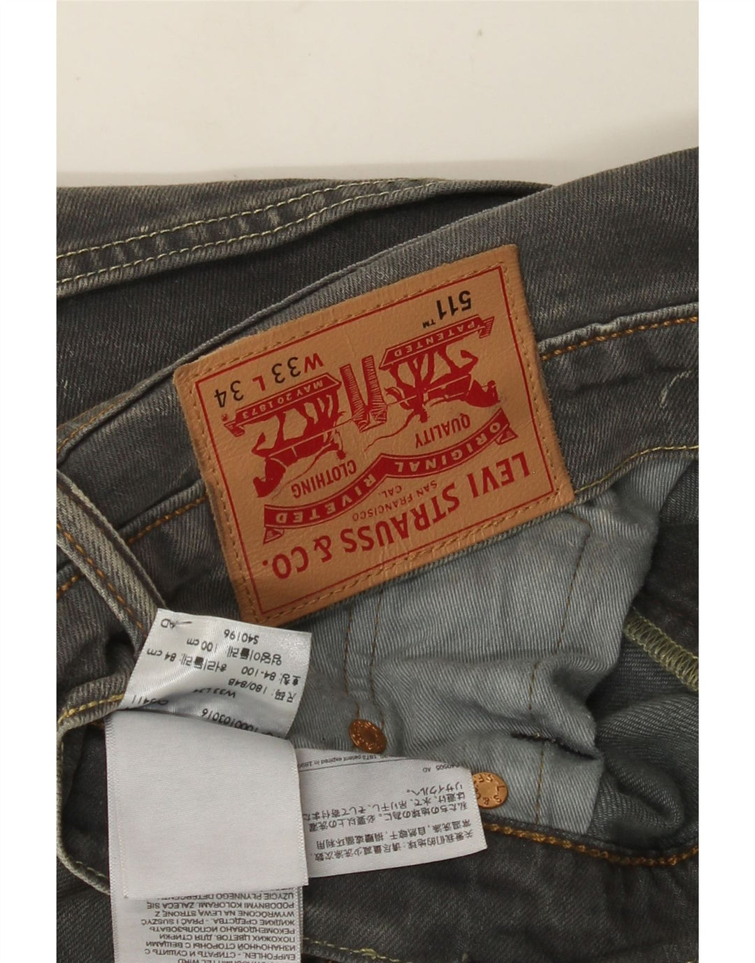 Levi's Mens 511 Slim Jeans W33 L34 Grey Cotton