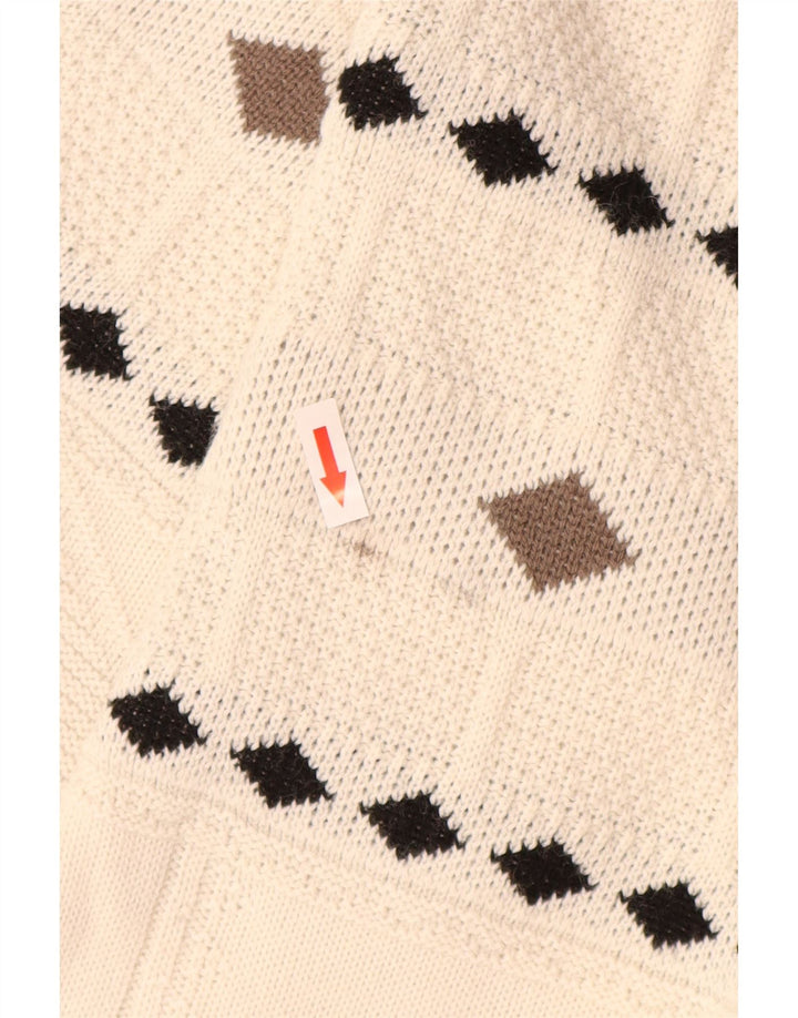 Vintage Mens Crew Neck Jumper Sweater XL White Argyle/Diamond