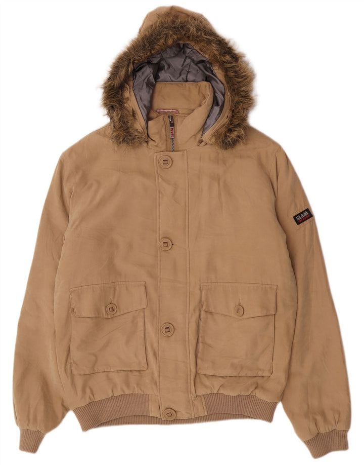 Slam Mens Hooded Bomber Windbreaker Jacket UK 42 XL Beige Polyester