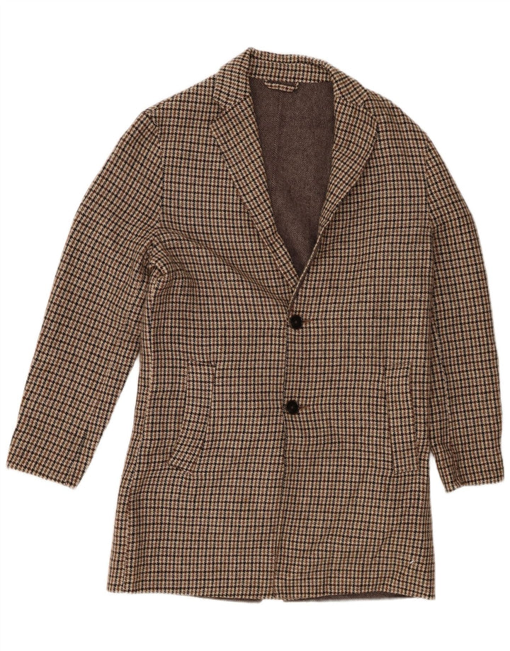 Zara Mens Overcoat UK 36 Small Brown Houndstooth Polyester