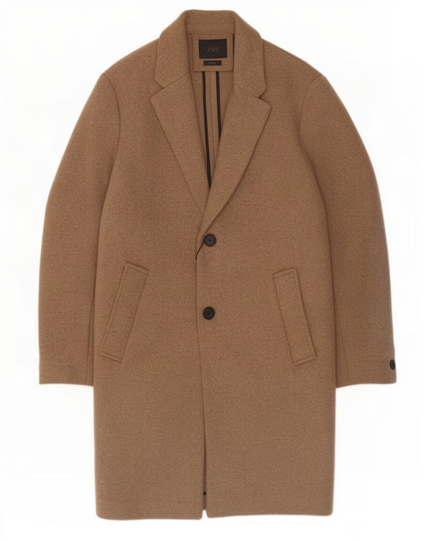 Zara Mens Overcoat UK 38 Medium Beige Wool