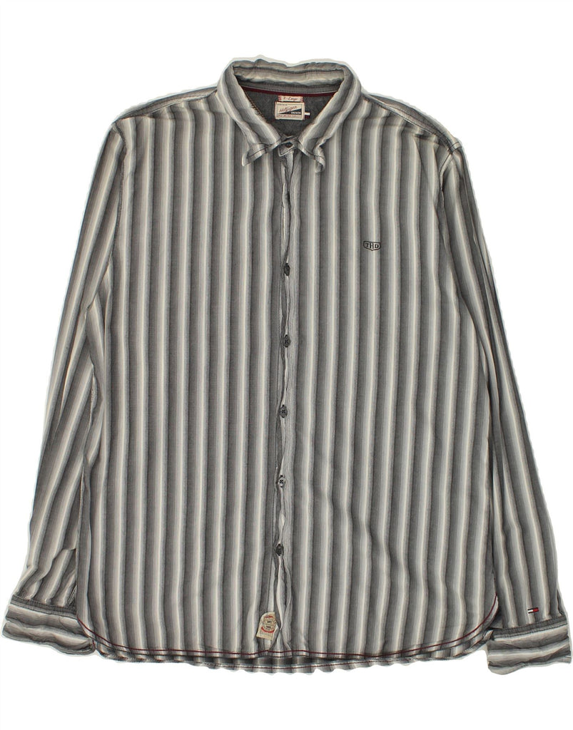 TOMMY HILFIGER Mens Shirt XL Grey Striped Cotton | Vintage Tommy Hilfiger | Thrift | Second-Hand Tommy Hilfiger | Used Clothing | Messina Hembry 