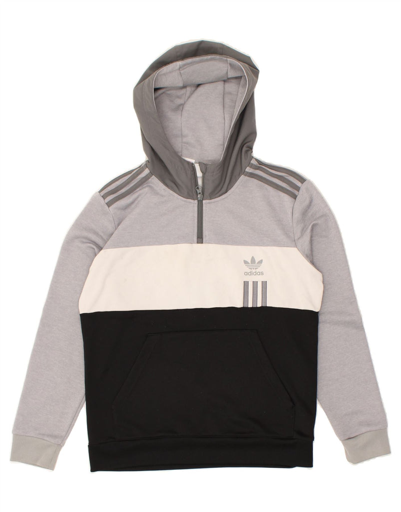 ADIDAS Boys Zip Neck Graphic Hoodie Jumper 13-14 Years Grey Colourblock | Vintage Adidas | Thrift | Second-Hand Adidas | Used Clothing | Messina Hembry 