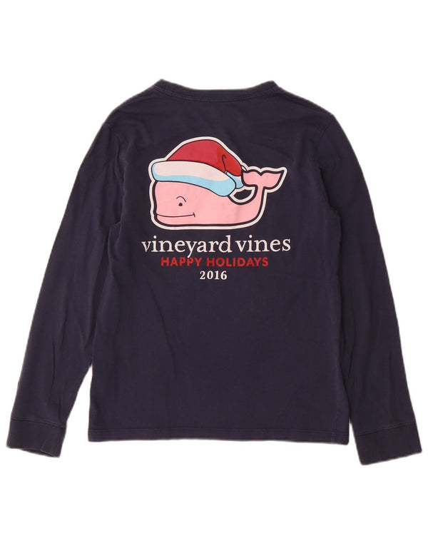VINEYARD VINES Boys Graphic Top Long Sleeve 8-9 Years Small Blue Christmas