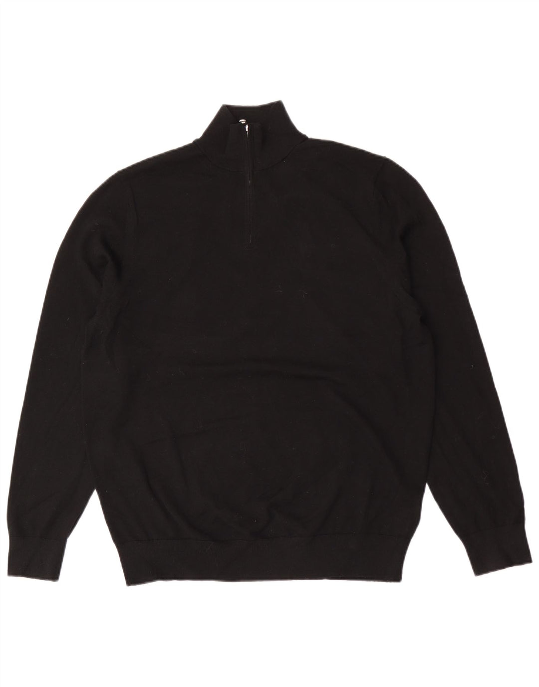 Autograph  Mens Zip Neck Jumper Sweater Large Black Merino Wool