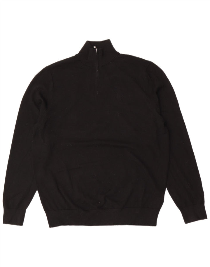 Autograph  Mens Zip Neck Jumper Sweater Large Black Merino Wool