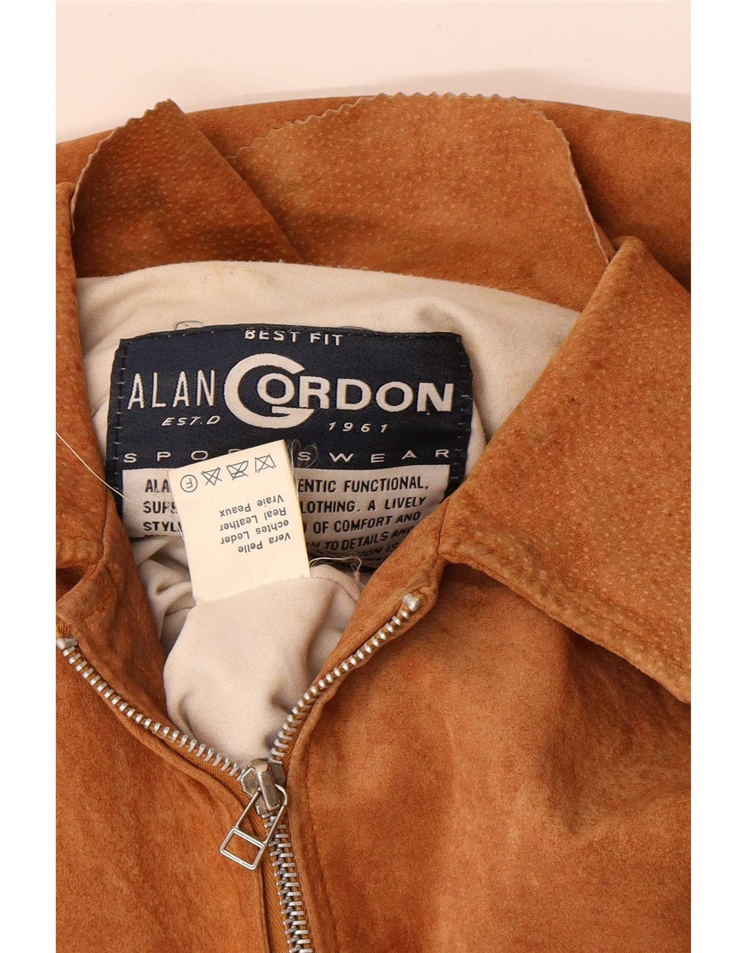 Alan Gordon Womens Suede Bomber Jacket UK 14 Large Beige Leather