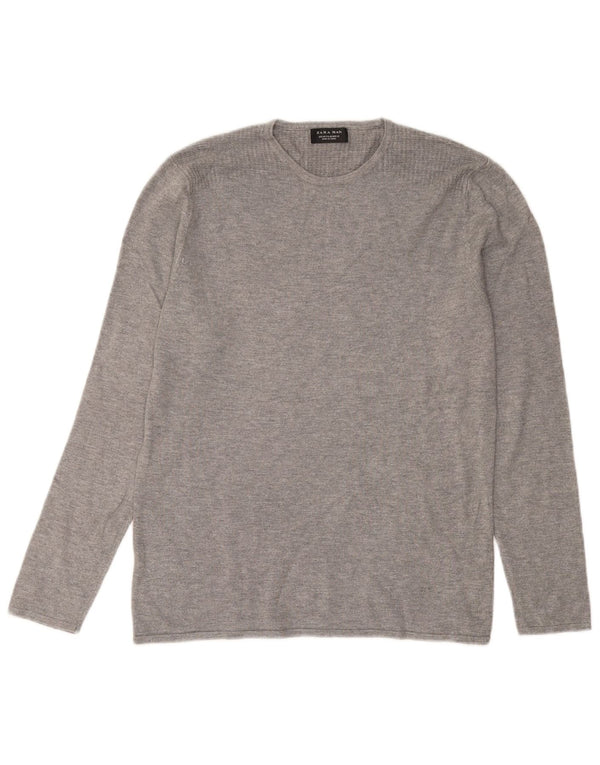 Zara Mens Crew Neck Jumper Sweater Medium Grey Flecked Viscose