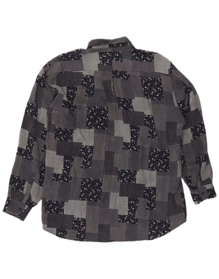 VINTAGE Mens Shirt XL Black Patchwork Viscose