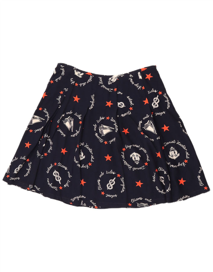 Vintage Womens Graphic A-Line Skirt W30 Medium Navy Blue Geometric