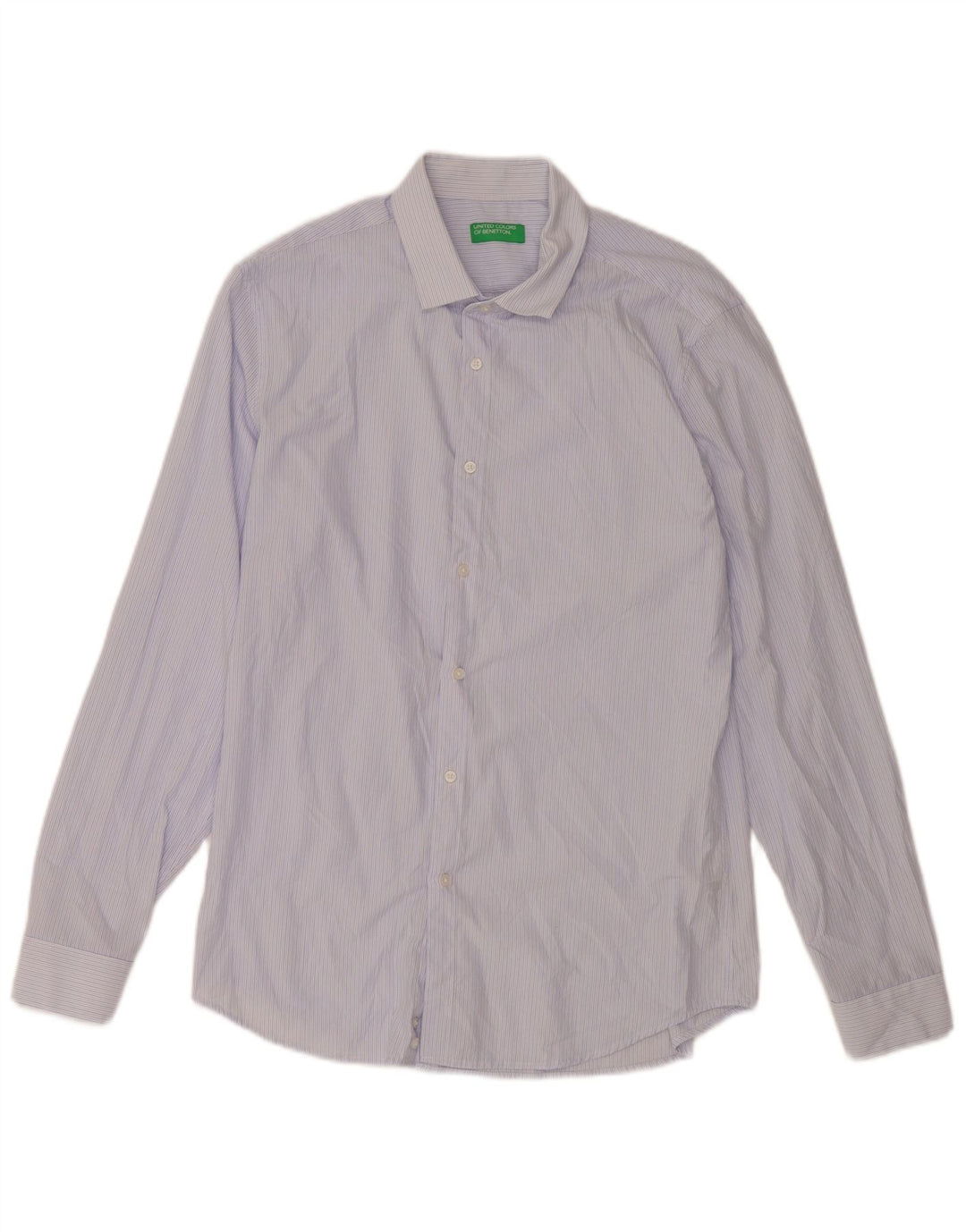 Benetton Mens Shirt Large Blue Pinstripe Viscose