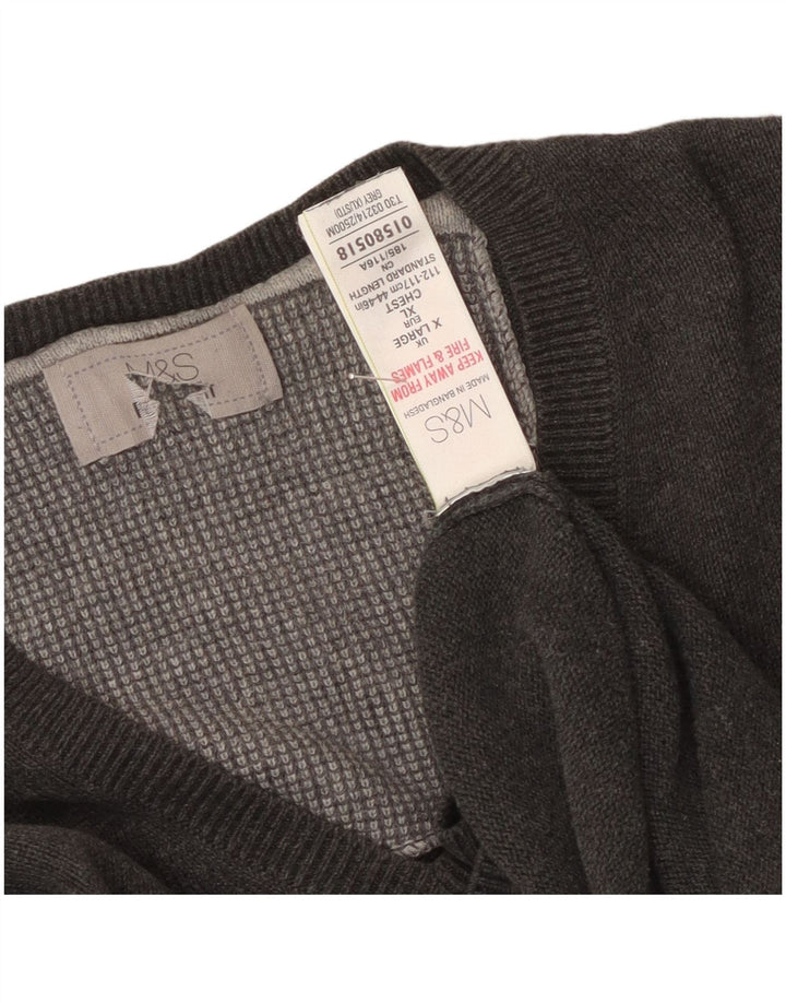 Marks & Spencer Mens V-Neck Jumper Sweater XL Grey Cotton