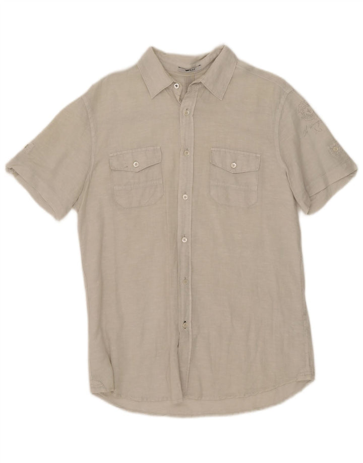 Gas Mens Short Sleeve Shirt Medium Beige Linen