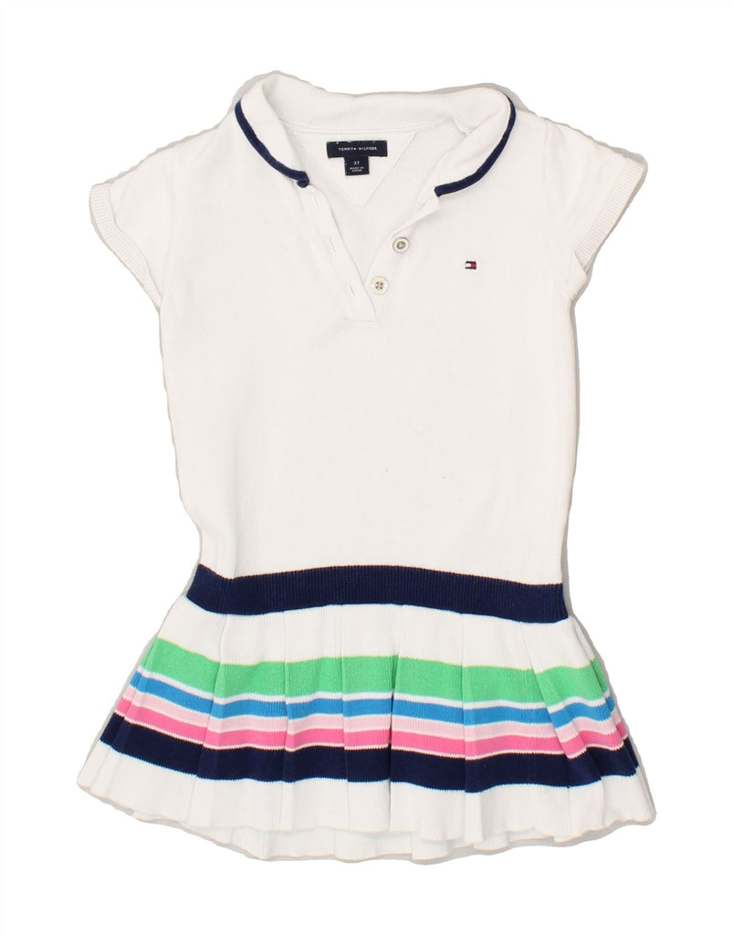 TOMMY HILFIGER Girls Polo Dress 2-3 Years White Striped Cotton | Vintage Tommy Hilfiger | Thrift | Second-Hand Tommy Hilfiger | Used Clothing | Messina Hembry 