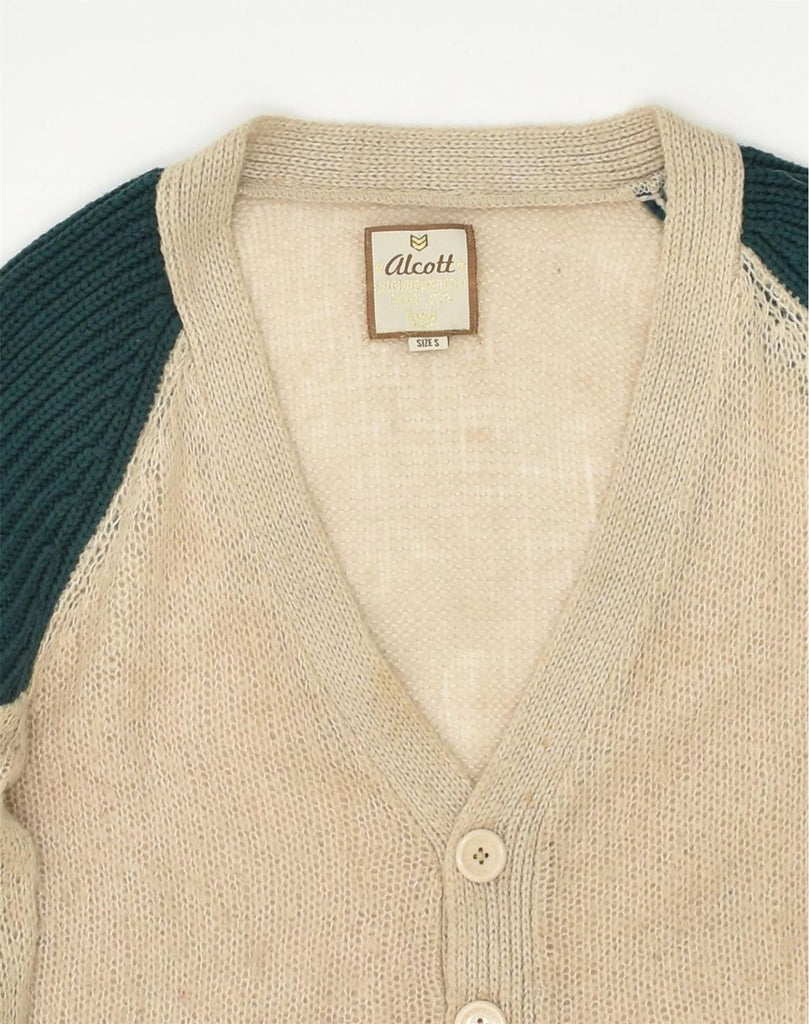 ALCOTT Womens Cardigan Sweater UK 10 Small Beige Colourblock Acrylic | Vintage Alcott | Thrift | Second-Hand Alcott | Used Clothing | Messina Hembry 