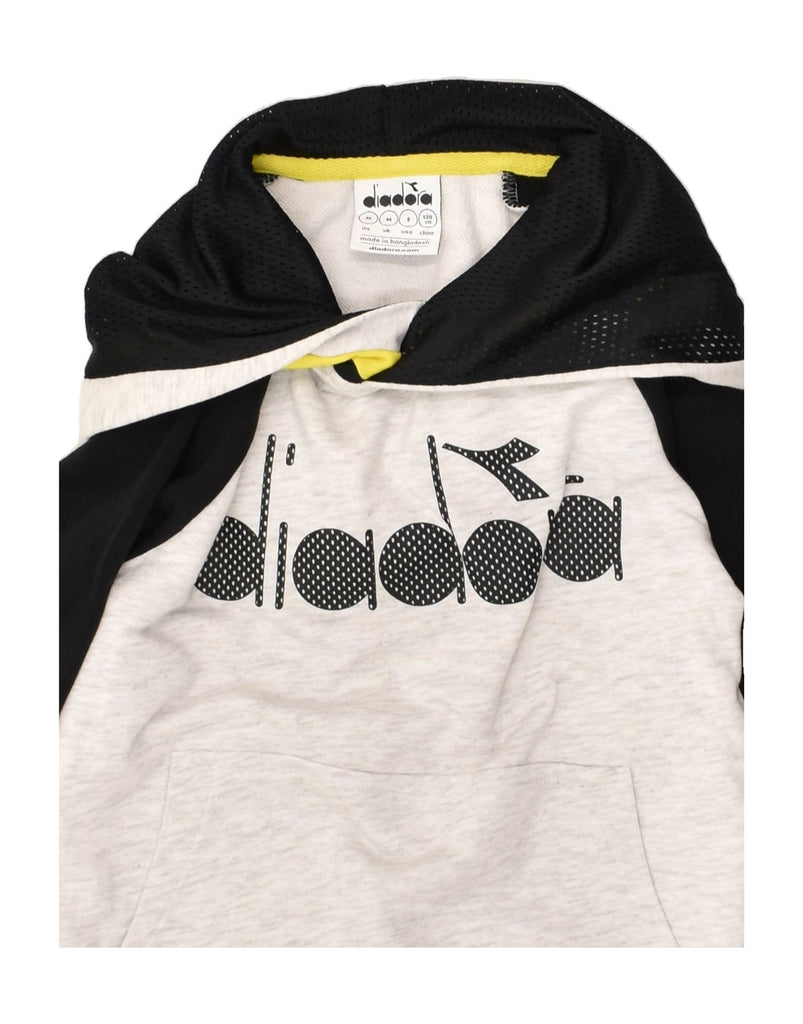 DIADORA Girls Graphic Hoodie Jumper 8-9 Years  Medium Grey Colourblock | Vintage Diadora | Thrift | Second-Hand Diadora | Used Clothing | Messina Hembry 