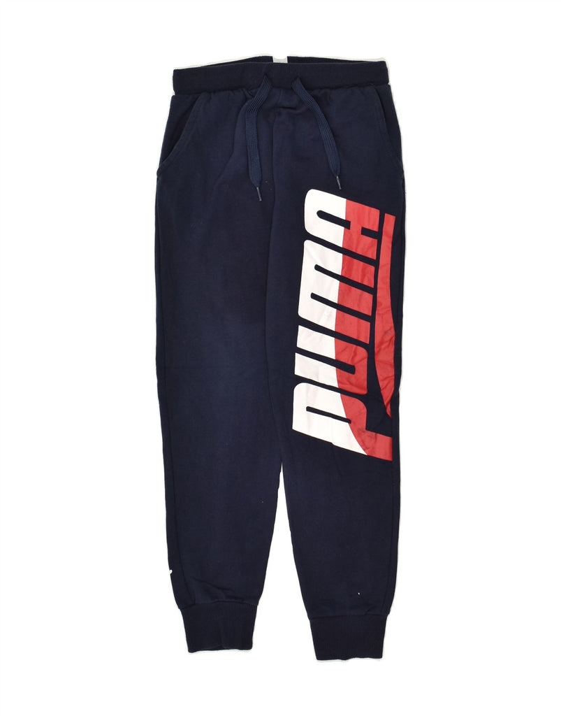 PUMA Boys Graphic Tracksuit Trousers Joggers 10-11 Years Medium Navy Blue | Vintage Puma | Thrift | Second-Hand Puma | Used Clothing | Messina Hembry 