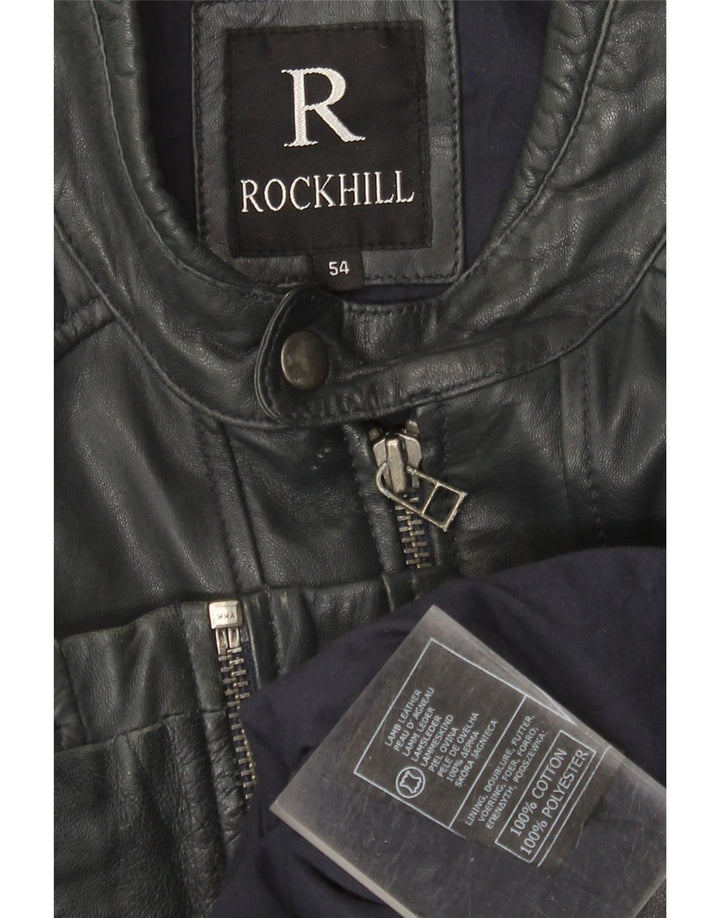 Rockhill Womens Leather Biker Jacket EU 54 5XL Navy Blue Lambskin