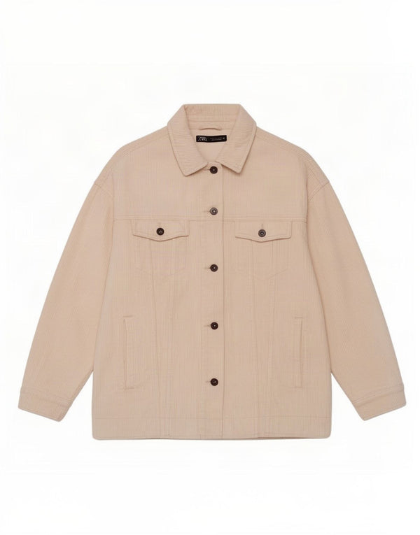 Zara Womens Oversized Corduroy Jacket UK 14 Medium Off White Cotton