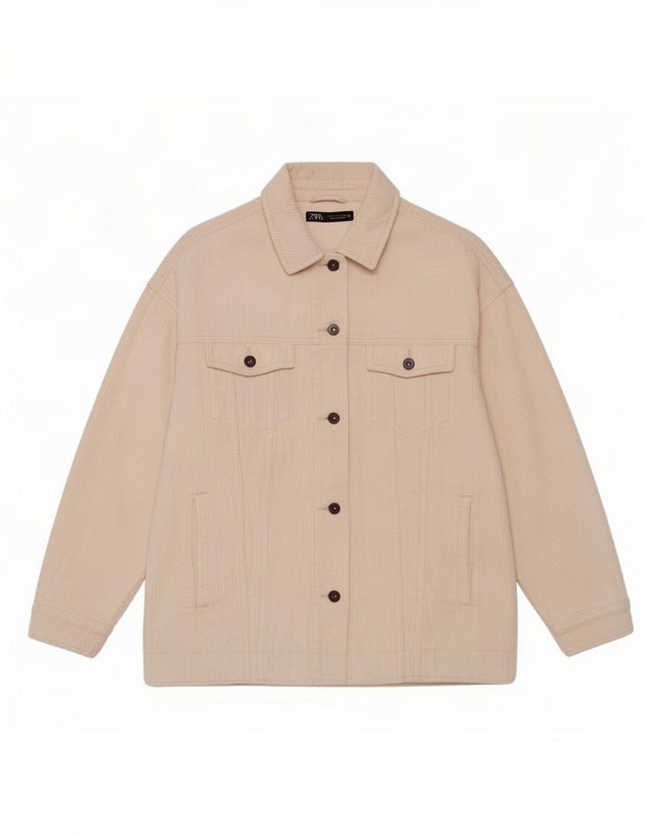Zara Womens Oversized Corduroy Jacket UK 14 Medium Off White Cotton